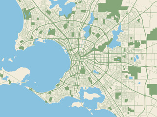 Naklejka premium Perth Australia City Vector Map with Street Network and Swan River