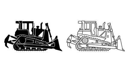Bulldozer Silhouette And Line Art On White Background © FARISHTA FARIA