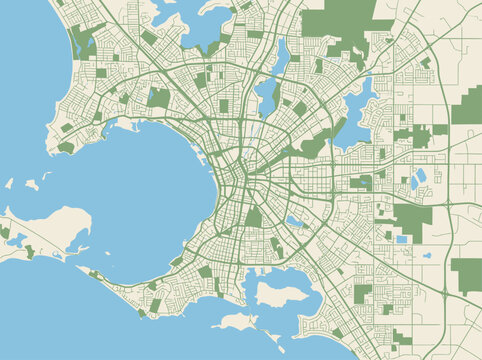 Perth Australia City Vector Map with Street Network and Swan River