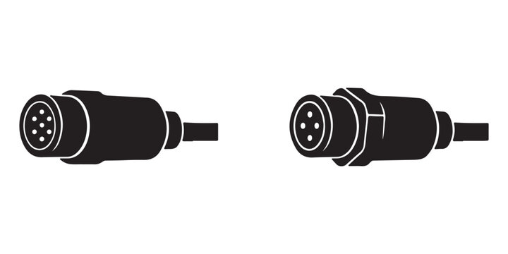 Set of two black and white icons representing audio connectors, MIDI and XLR