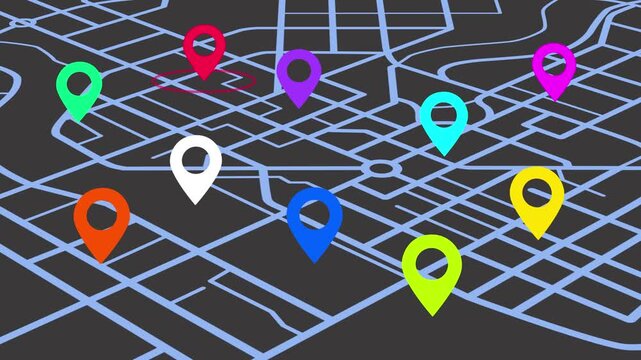Multiple location pin concept represents citywide delivery coverage and customer distribution, ideal for logistics and mapping technology content.