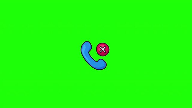Animated missed call phone doodle icon, hand-drawn flat vector line art with wiggle effect, looping motion graphic for communication design