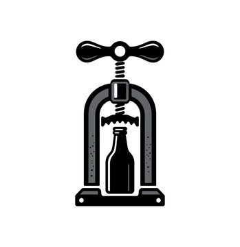 Stylized graphic of a bottle capper or press, depicting the beverage sealing process with clarity.