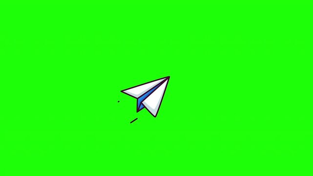 Animated paper plane send message doodle icon, hand-drawn flat vector line art with wiggle effect, looping motion graphic for communication design