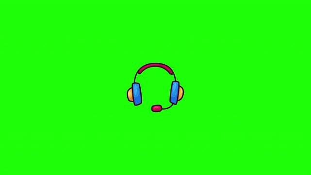 Animated customer support headset doodle icon, hand-drawn flat vector line art with wiggle effect, looping motion graphic for service design