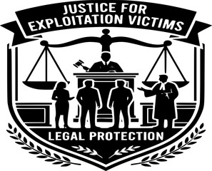 Obraz premium Justice for Exploitation Victims Silhouette: Legal Protection Vector, Human Rights Courtroom Icon