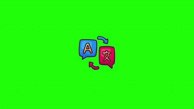 Animated translate language letters doodle icon, hand-drawn flat vector line art with wiggle effect, looping motion graphic for language design