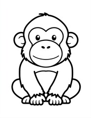Obraz premium Cute Cartoon Monkey Sitting, Simple Black and White Outline Drawing for Children's Coloring Pages
