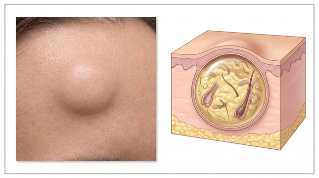 Dermoid Cyst &ndash; Clinical Examination Medical Illustration
