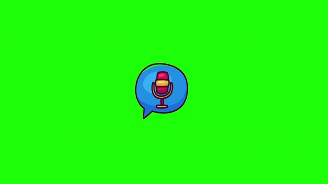 Animated chat bubble with microphone doodle icon, hand-drawn flat vector line art, looping motion graphic for voice messaging design