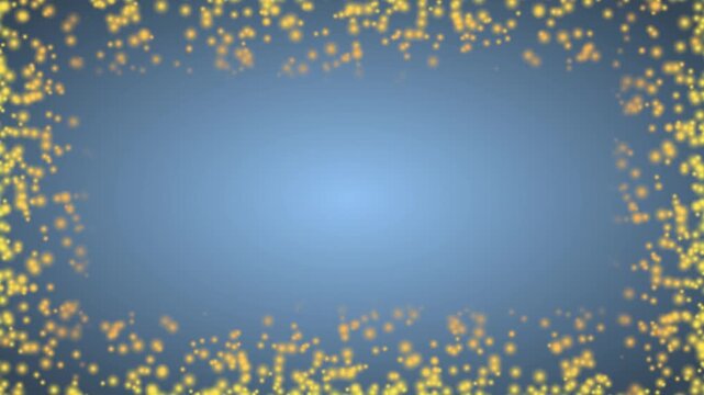 Shining golden glitter and light particles frame animation on a blue gradient background