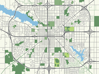 Fototapeta premium Minimalist Urban City Map Vector Illustration with Highways and Parks