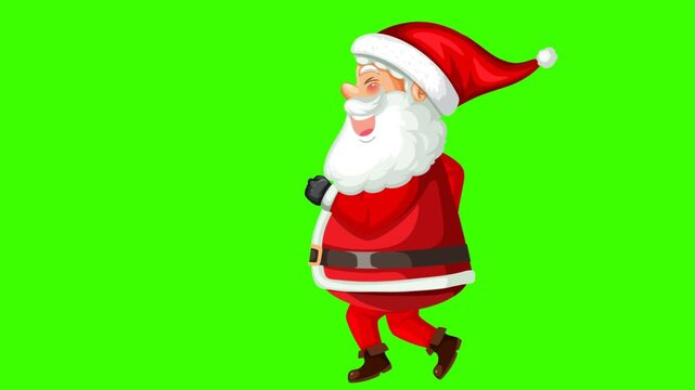 Dynamic Cartoon Running Santa Claus Character Animation Cycle on a Solid Green Screen Chroma Key Background