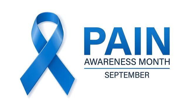 Blue awareness ribbon symbol representing pain awareness month observed during september to support patients suffering from chronic physical pain conditions