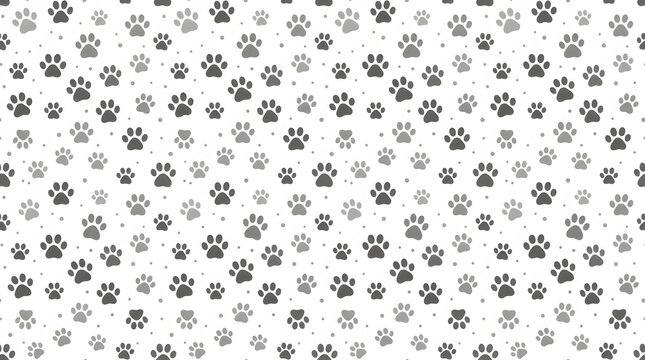 Seamless pattern of black and white animal paw prints