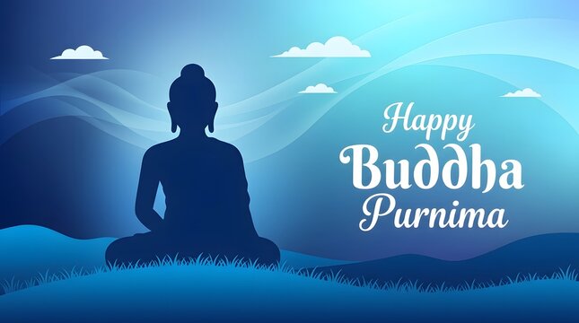 Silhouette of Buddha with Happy Buddha Purnima Greeting