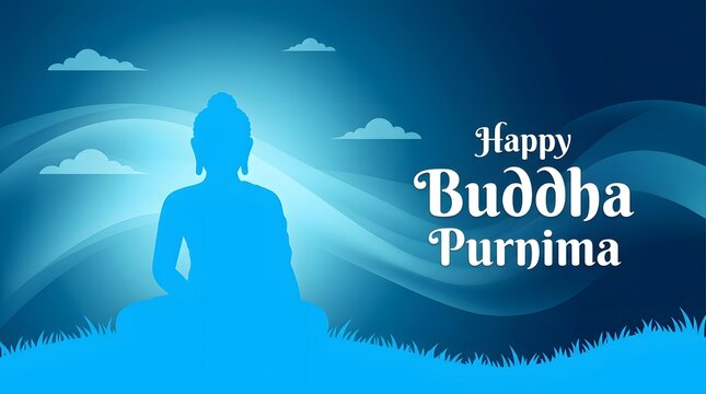 Silhouette of Buddha with Happy Buddha Purnima Greeting