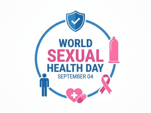 World sexual health day emblem featuring medical icons and awareness symbols on a clean white background for educational campaigns