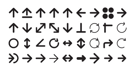 Fototapeta premium Comprehensive collection of assorted black arrow icons for website navigation and interface systems.