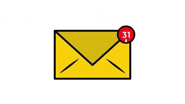 Email envelope with unread message counter badge animation. Ideal for email notifications, inbox alerts, message counter indicators, newsletter signups, user interfaces, mobile apps.