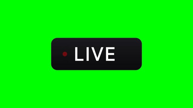 Live streaming button with a red recording indicator on a vibrant green screen background, ready for chroma keying.
