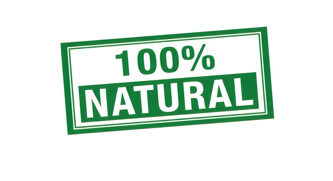 A bold green and white label proudly declaring the product's natural purity with a stylish, clean design emphasizing authenticity and simplicity