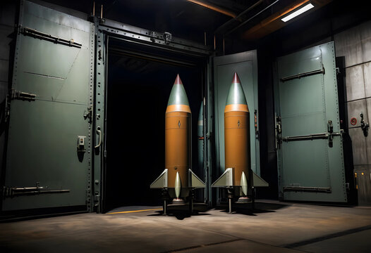 Two ballistic missiles in underground storage with open metal doors