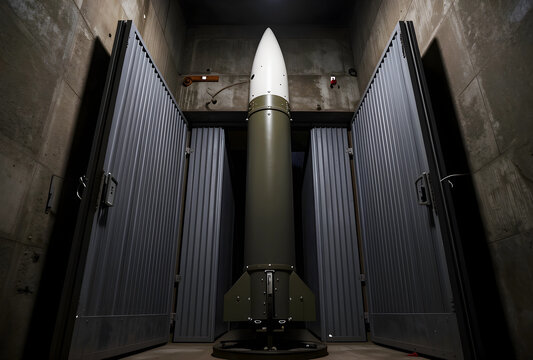 Ballistic missile in underground storage with metal doors
