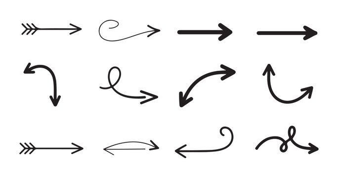 Decorative arrow collection with swirls and hand drawn calligraphic strokes for creative art projects.