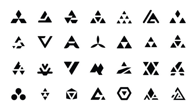 Collection of modern triangle logos with diverse set 20 black geometric logos symbols primarily composed triangles triangles white background graphic design icon with 平面设计