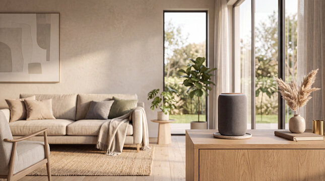 Modern Smart Home Speaker in Elegant Contemporary Living Room