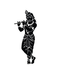 Lord krishna playing the flute, traditional indian deity illustration, silhouette style design isolated on white background © MdRiyad