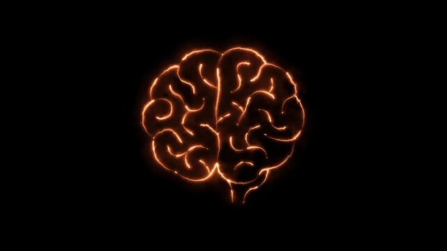 Neon glowing Brain Organ icon, Futuristic digital design Symbol of Intelligence . Medical futuristic technology of the neon lines drawing a man brain on black background 4k video.