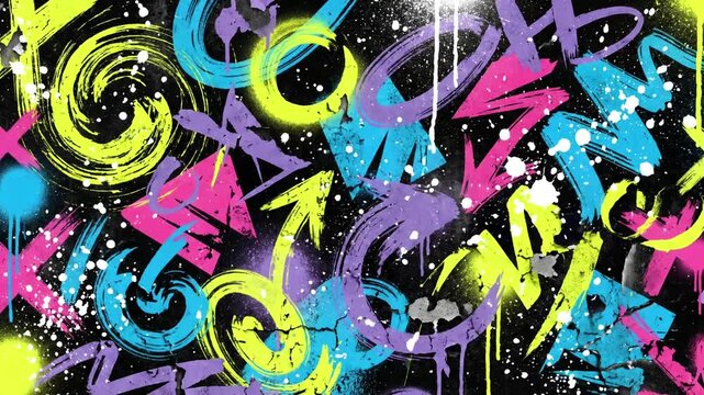 Colorful  motion graphic graffiti Art with Neon Arrows and Abstract Shapes