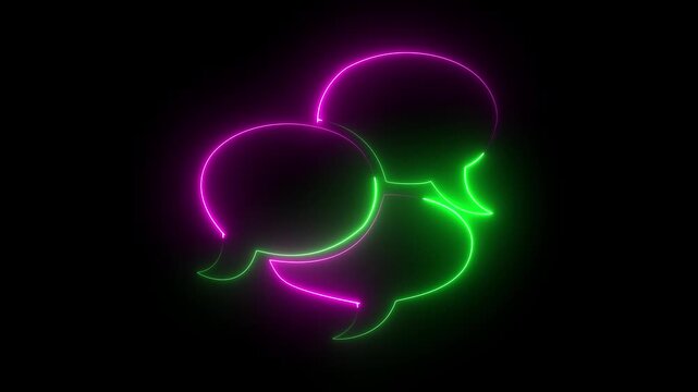 Neon glowing Animated white neon chat bubbles on a black background for online communication and messaging 4k video animation.