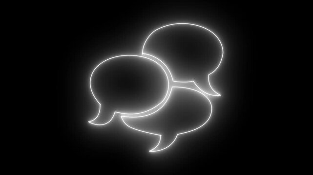 Neon glowing Animated white neon chat bubbles on a black background for online communication and messaging 4k video animation.