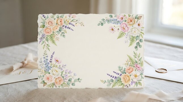 Elegant floral border invitation card mockup