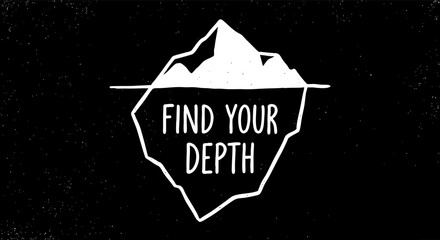 Fototapeta premium Minimalist Iceberg Illustration with Find Your Depth Quote
