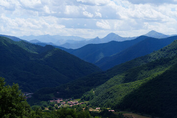 Obraz premium Pido Village in Summer with Sunshine and Mountains, Cantabria, Spain