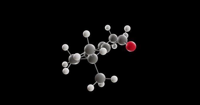 Safranal molecule, rotating 3D model of flavoring agent, looped video on a black background
