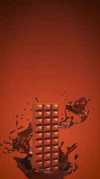 Chocolate bar surrounded by chocolate spash and swirl with copy space