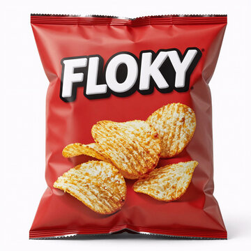 Futurist Potato Pastry. A Red Potato Chip Bag, Isolated On A White Background