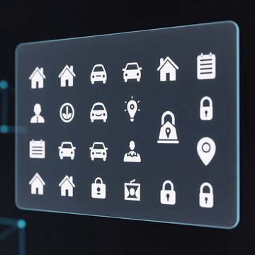 Cyberpunk Insurance Safe. Conceptual Illustration Showcasing Insurance-Related Icons On A Virtual Screen