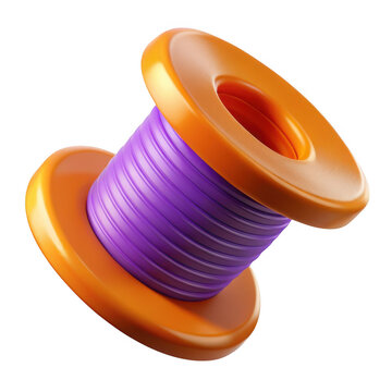 3d rendered spool of purple thread with orange flanges isolated on transparent background