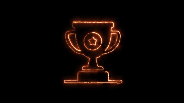 Glowing neon line world cup icon isolated on black background. Winner trophy symbol icon 4k animation 