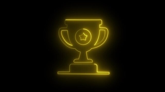 Glowing neon line world cup icon isolated on black background. Winner trophy symbol icon 4k animation 