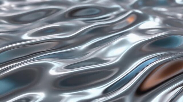 Liquid platinum loop reflective waves shimmering gradient light effects across scene