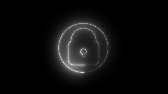 Safety, security, privacy, password icon. bright neon cyan color animation lock icon protection safety security privacy password closed animation sign symbol on black background 4k video animation.