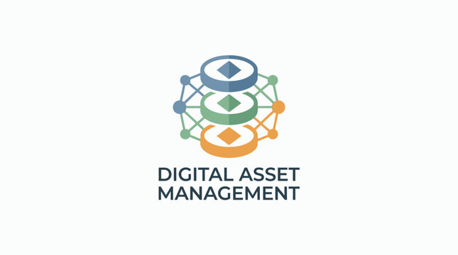 Digital asset management logo with crypto network nodes.