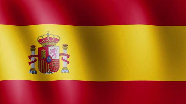Spain flag waving, close-up of Spain national flag, animated flag 4k video background